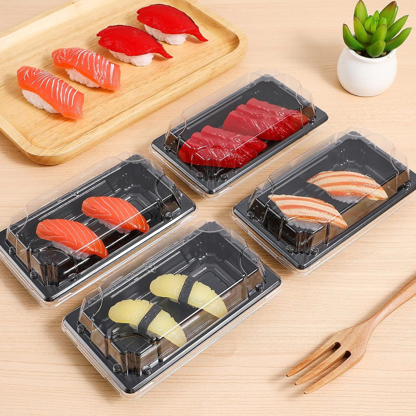 Plastic Sushi Tray Black Size 020 Combo With Lid (240mm x 145mm x 20mm)