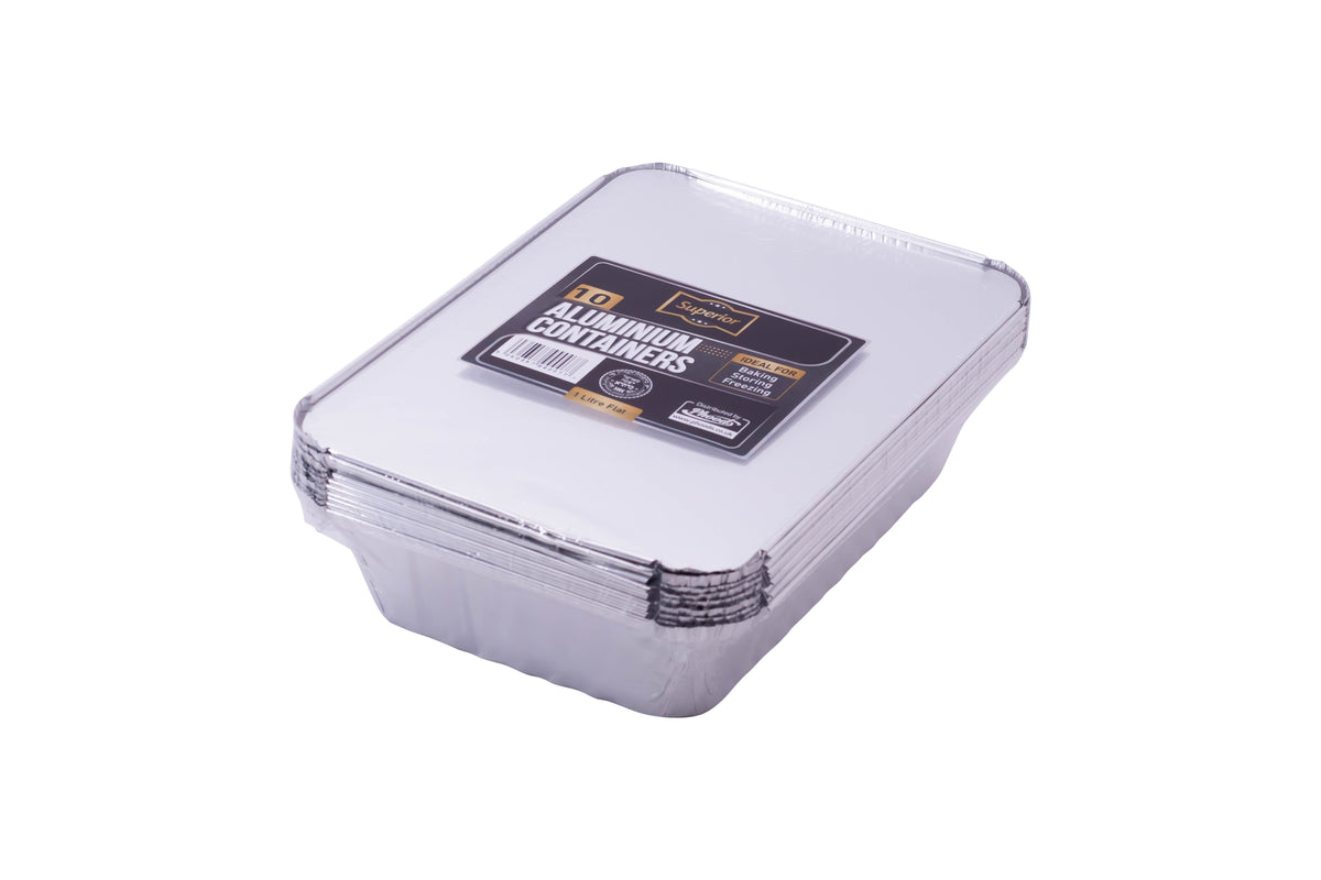 Aluminium Containers Packed 1 Litre Flat 'Superior'