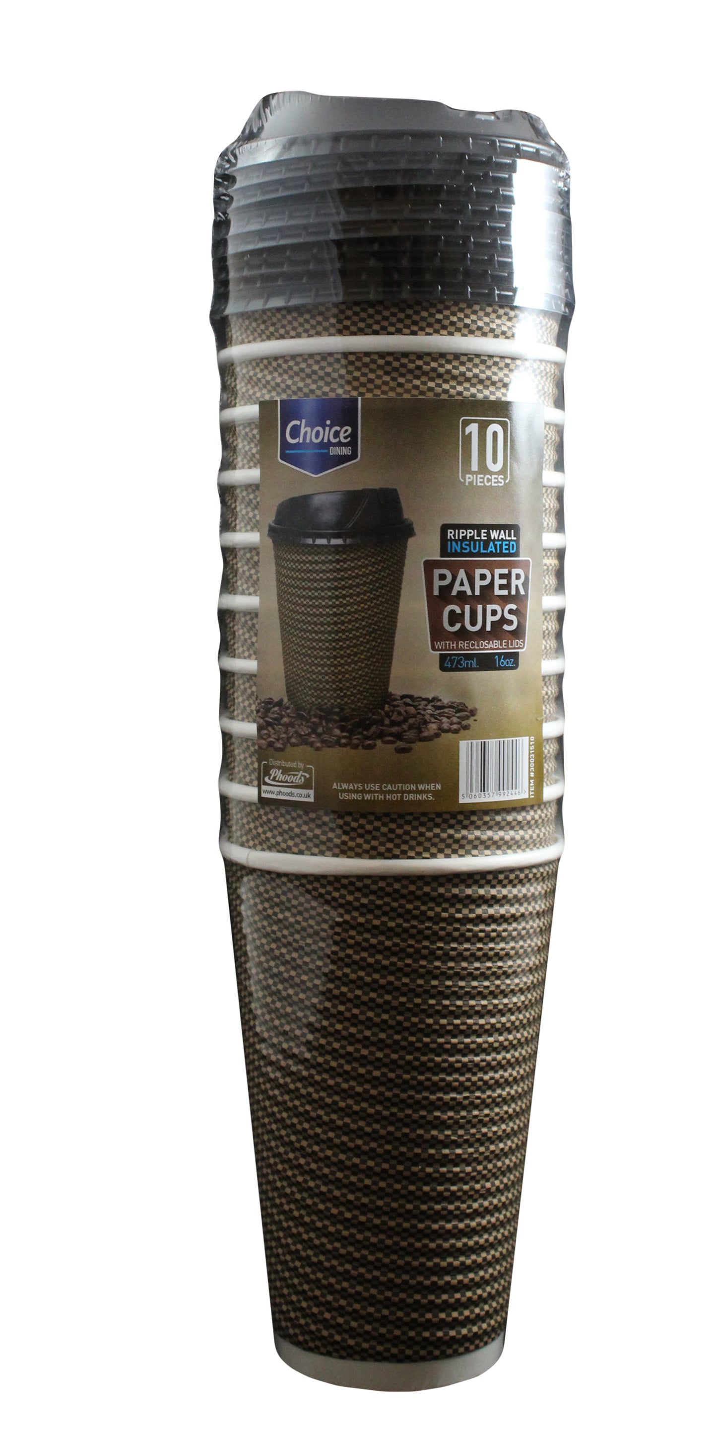 16oz Ripple Wall Paper Cups (Grid Design) Packed with Lids