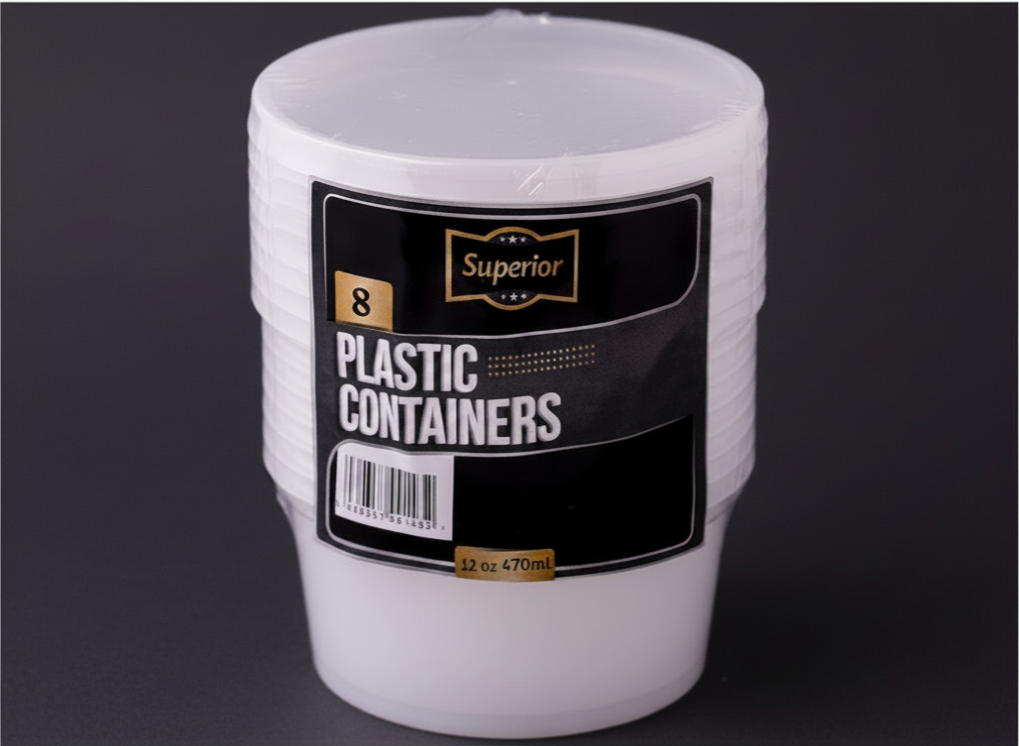 Plastic Containers Packed 12oz Round Clear 'Superior' 18/8's