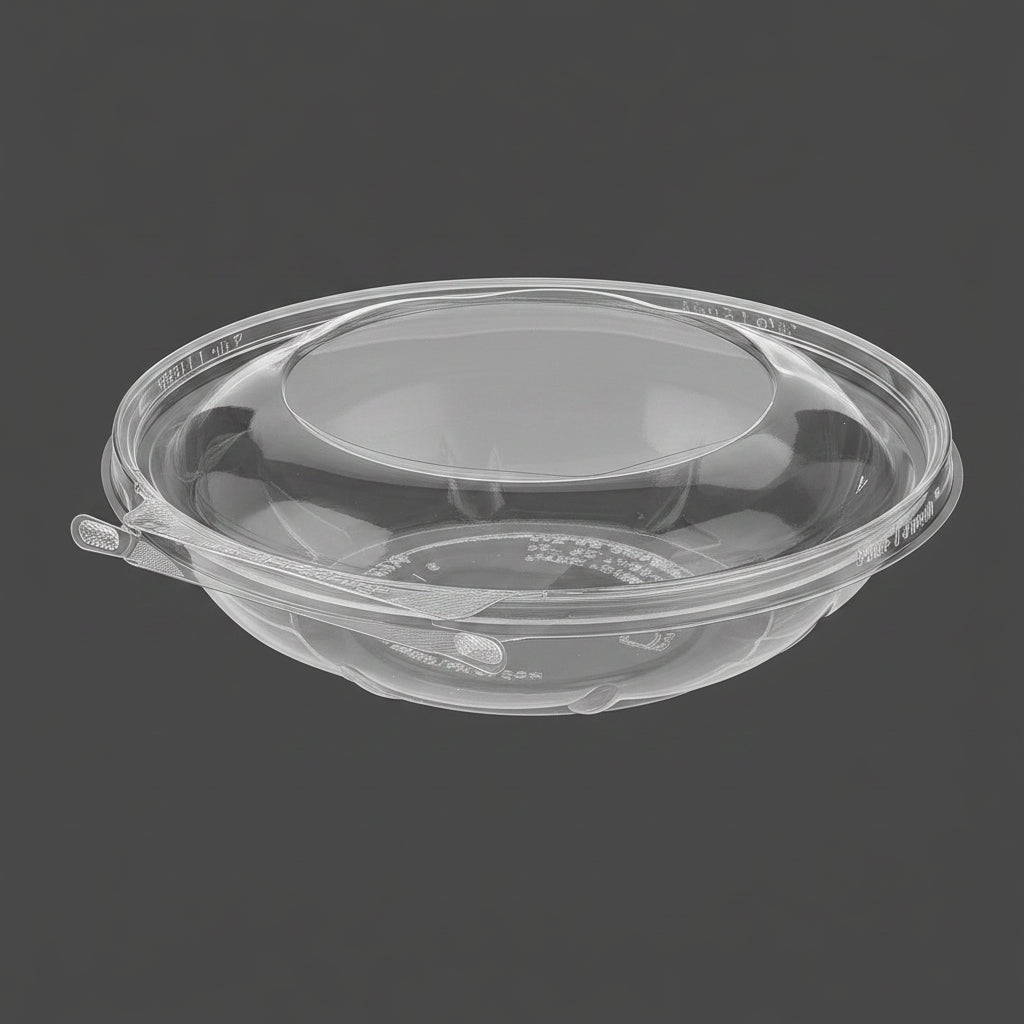 Plastic Round Bowl With Hinged Lid Tamper Evident 80oz