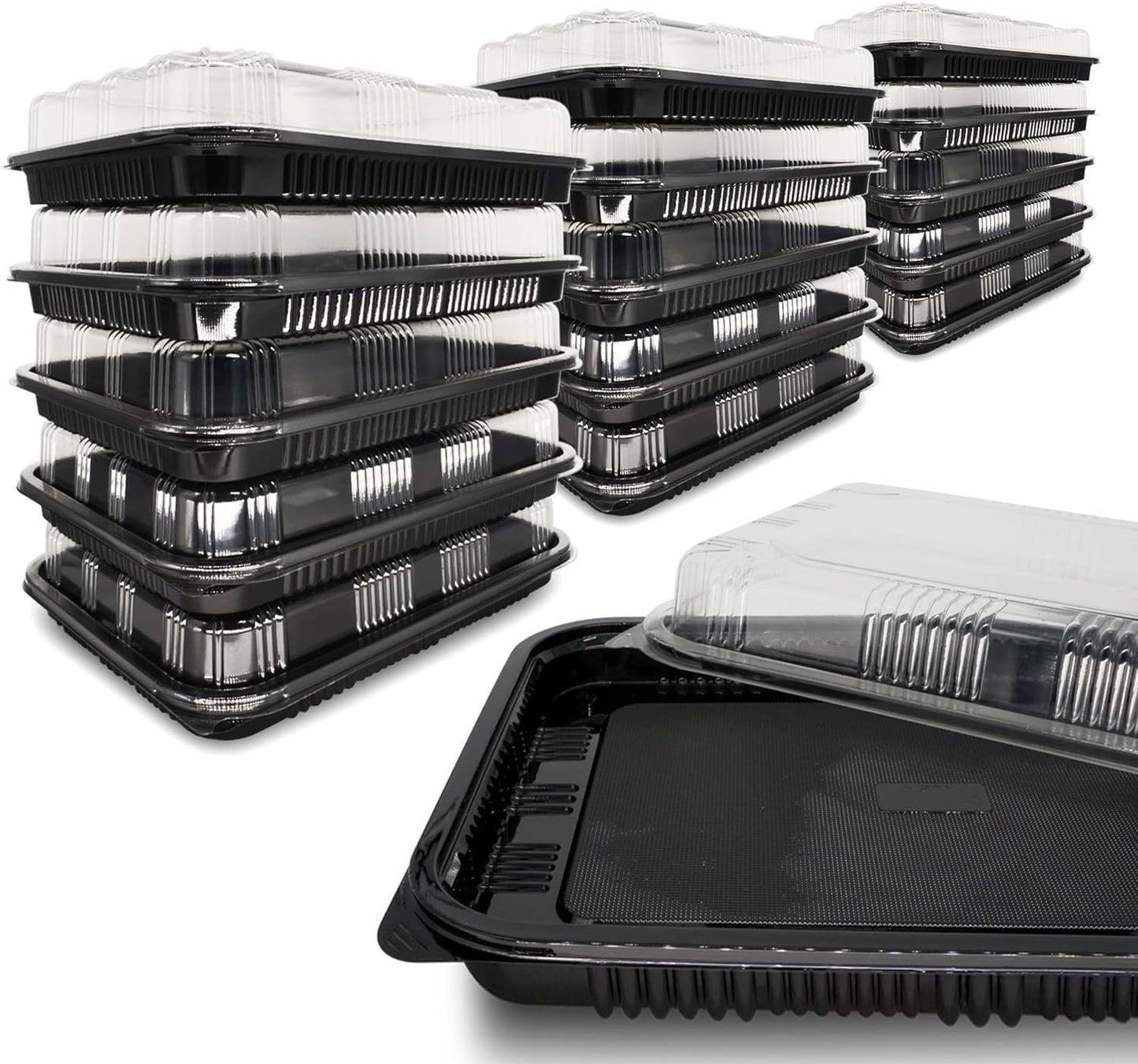 Plastic Black Tray Packed With Clear Lid 33.5cm x 24cm (9/13)
