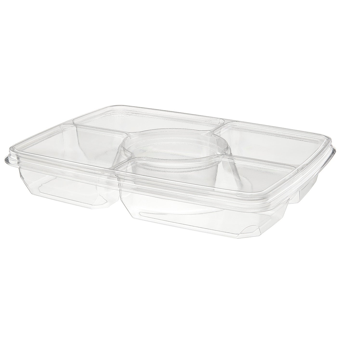 Plastic Clear Containers With Hinged Lids 14"x11" Rectangular 116oz 4 Compartment PLQ116C4R 60/CS