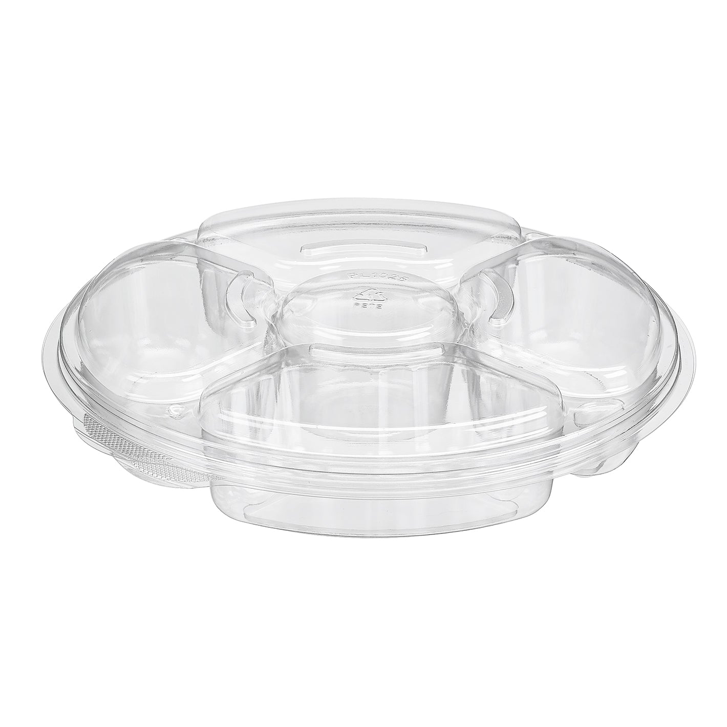 Plastic Clear Containers With Hinged Lids 9" Round 42oz 5 Compartment PL042C 100/CS