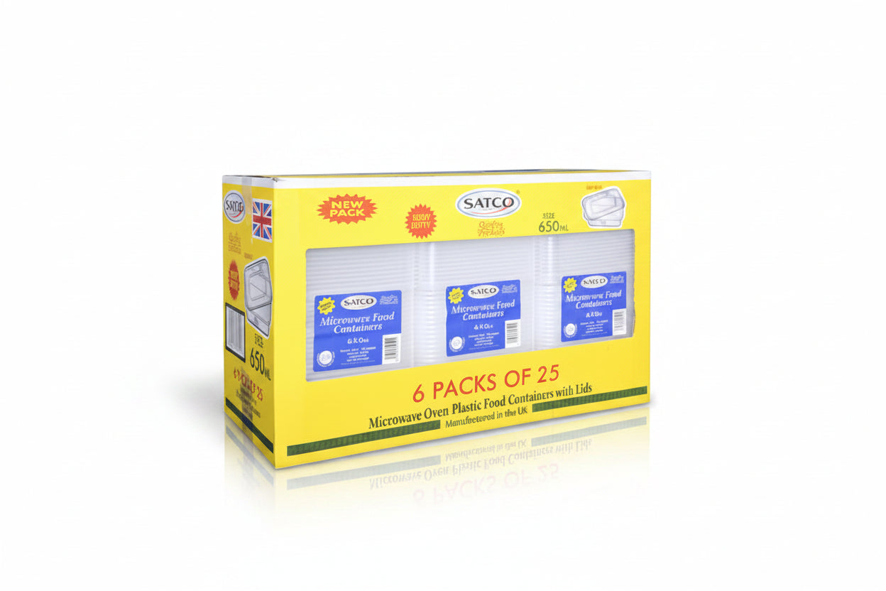 Plastic Containers & Lids 650cc Rect Clear 'Satco'