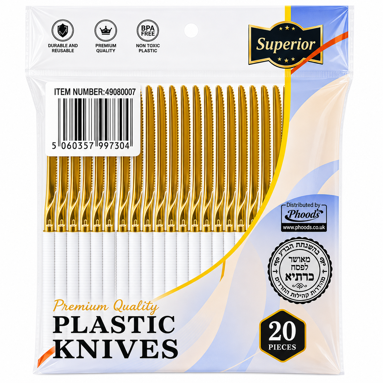 Superior Ribbed Knifes Gold/White 50/20's