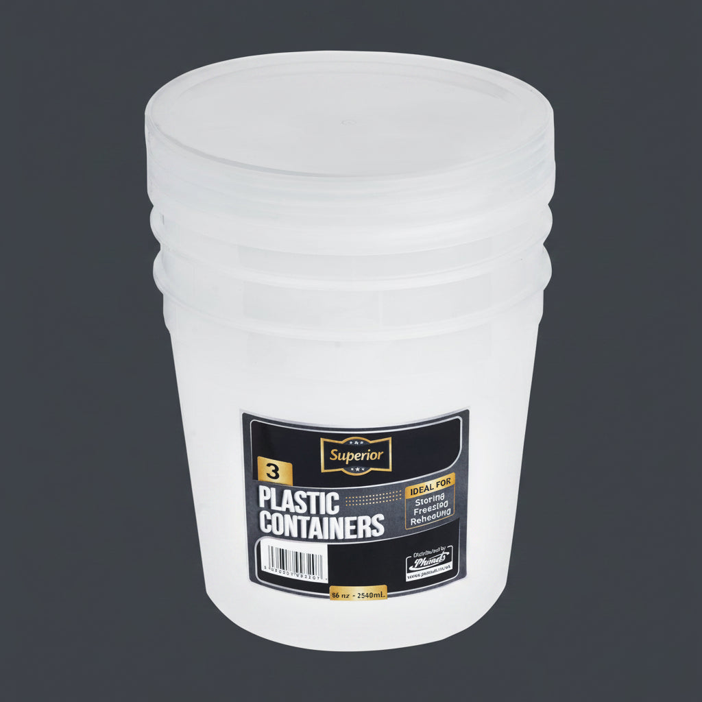 Plastic Containers Round Packed With Lids 86oz