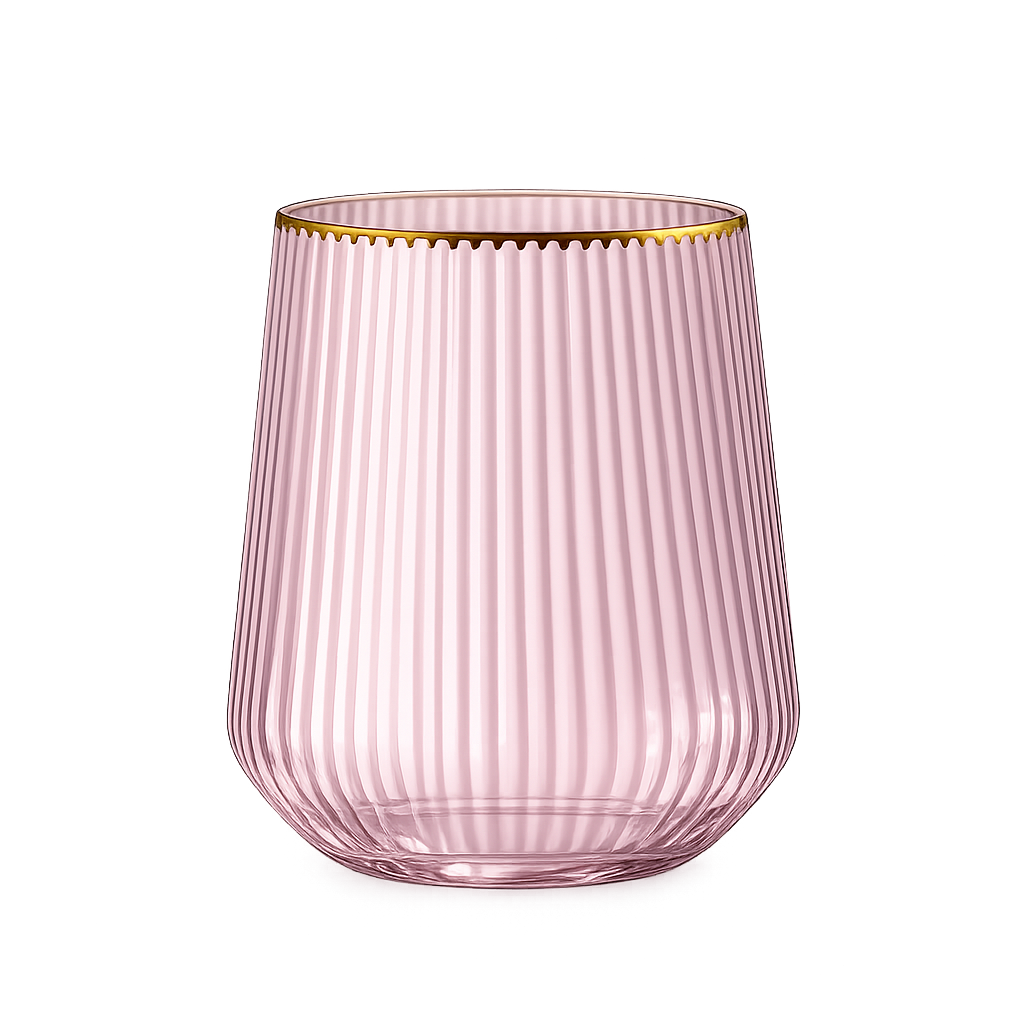 Stemless Wine Glasses 12oz Pink/Gold 'Superior' 8/6's