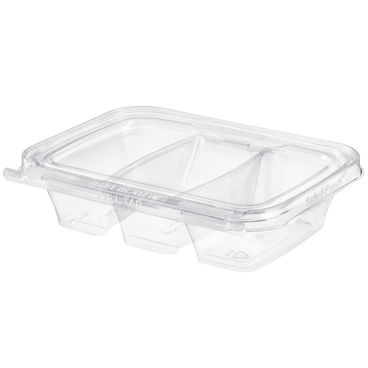 Plastic Containers Rectangular Clear Tamper Evident 16oz 3 Compartment