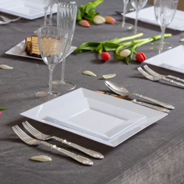 White Square 4.5" Plastic Desert Plates Decor