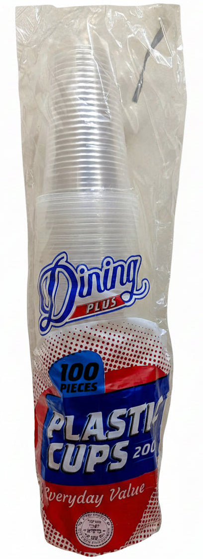 Plastic Cups Clear 200cc Clear 'Dining Plus' 30/100's