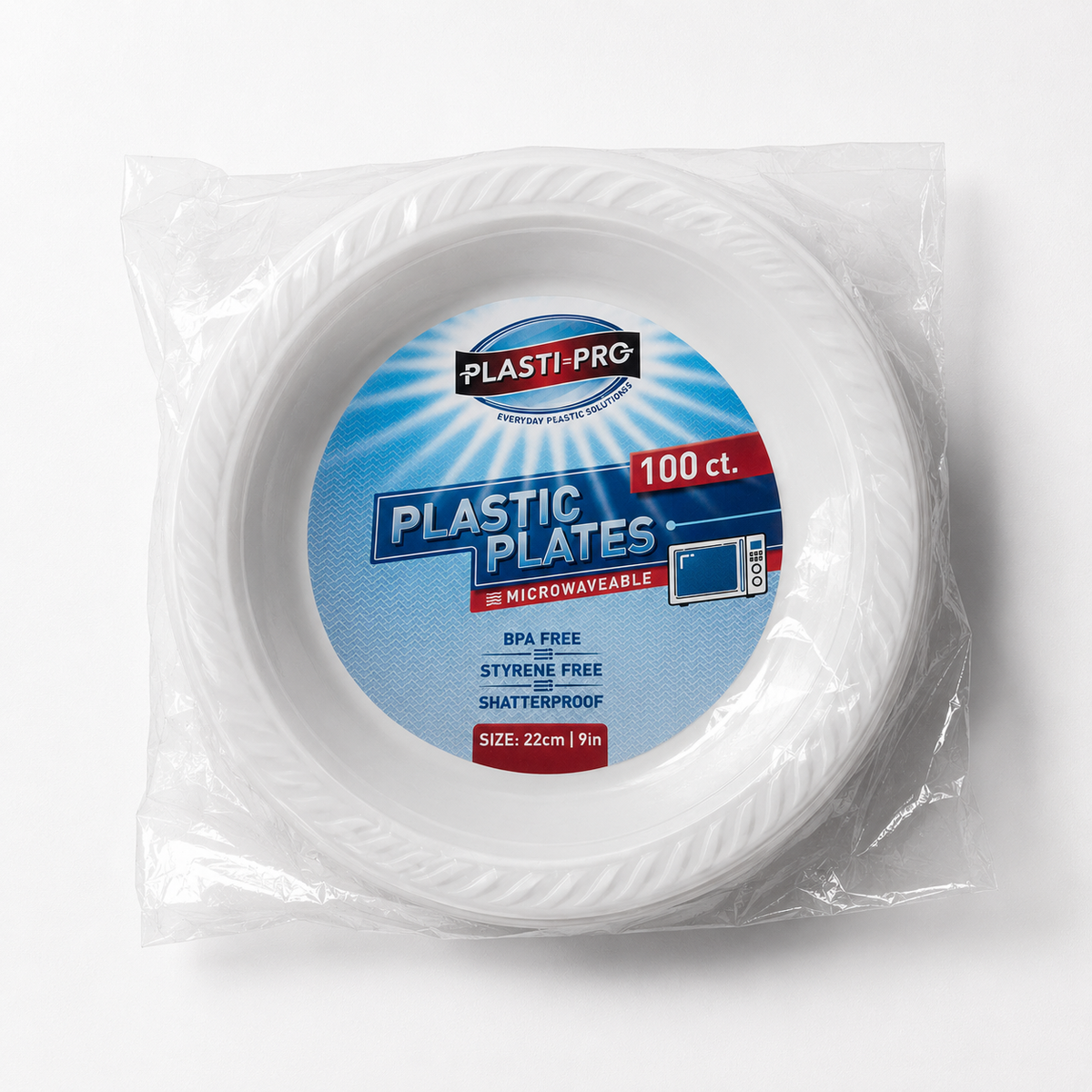 Plastic Plates 9' White 'PlastiPro' 4/100's