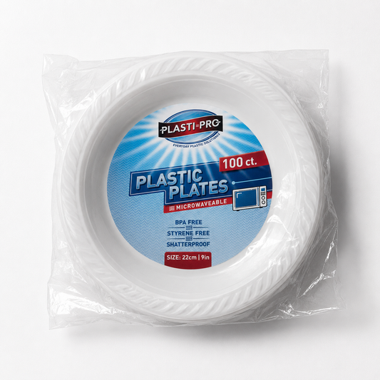 Plastic Plates 9' White 'PlastiPro' 4/100's