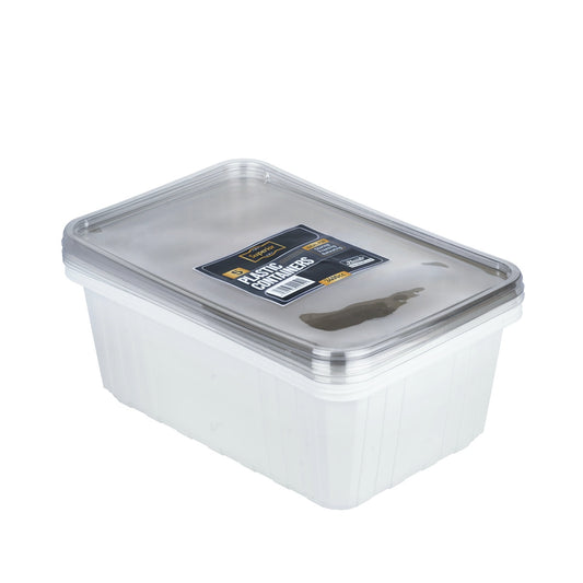 Plastic Containers Packed 3400cc Rect White W/Clear Lids 'Phoods'