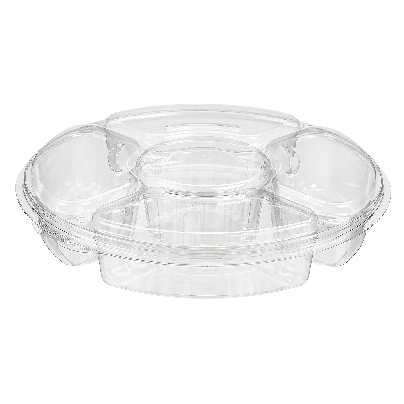 Plastic Clear Containers With Hinged Lids 12" Round 96oz 5 Compartment PL096C 50/CS