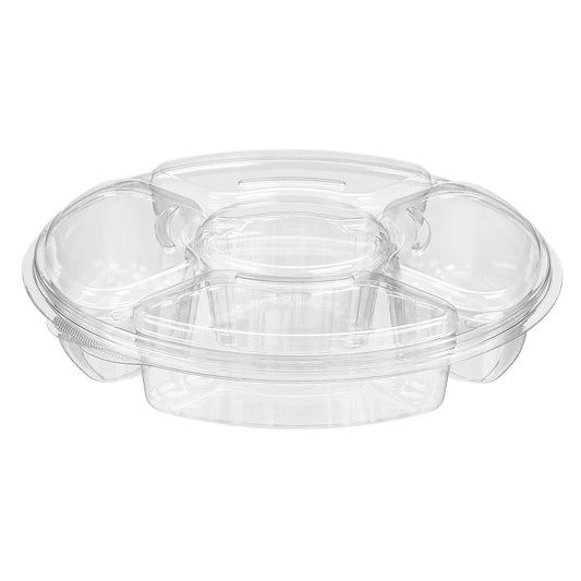 Plastic Clear Containers With Hinged Lids 12" Round 96oz 5 Compartment PL096C 50/CS