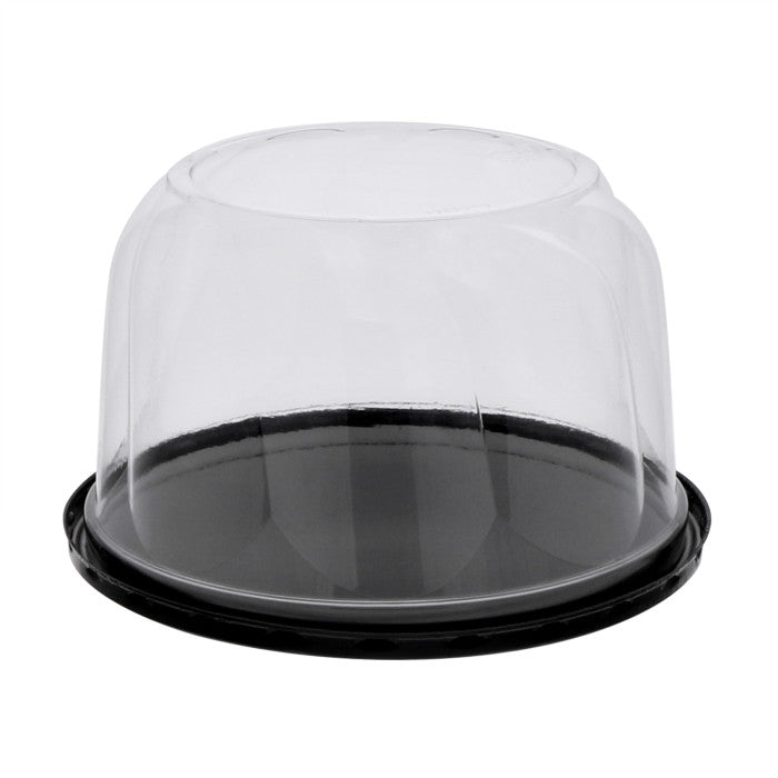 Plastic Black Cake Tray 4" with Swirl Clear Dome Lid