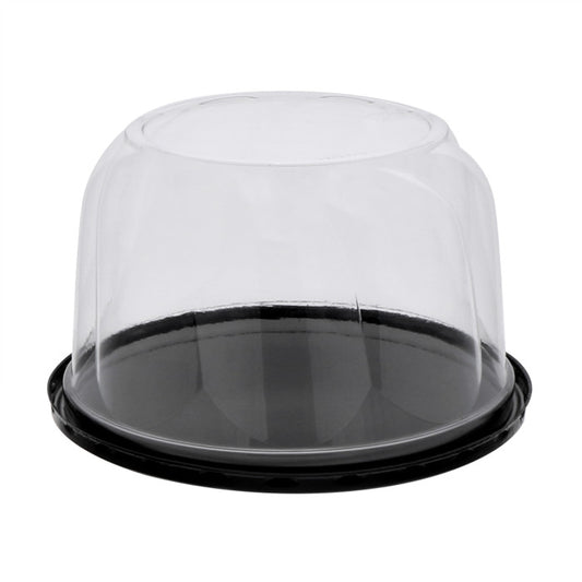 Plastic Black Cake Tray 4" with Swirl Clear Dome Lid