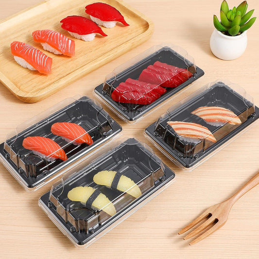 Plastic Sushi Tray Golen Leaf Size 025 Combo With Lid (255mm x 185mm x 23mm)
