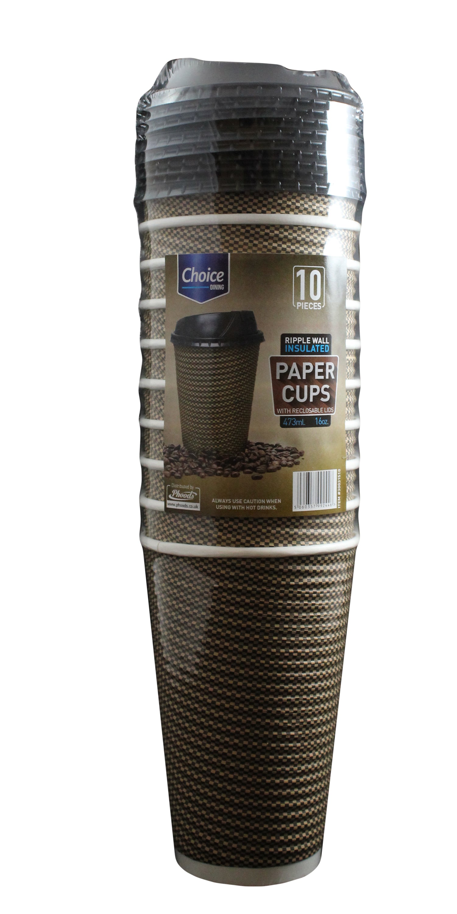 16oz Ripple Wall Paper Cups (Grid Design) Packed with Lids