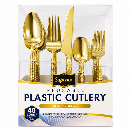 Superior Ribbed Combo Cutlery Gold 8x (Spoons, Small Forks, Large Forks, Knives, Teaspoons) 12/CS
