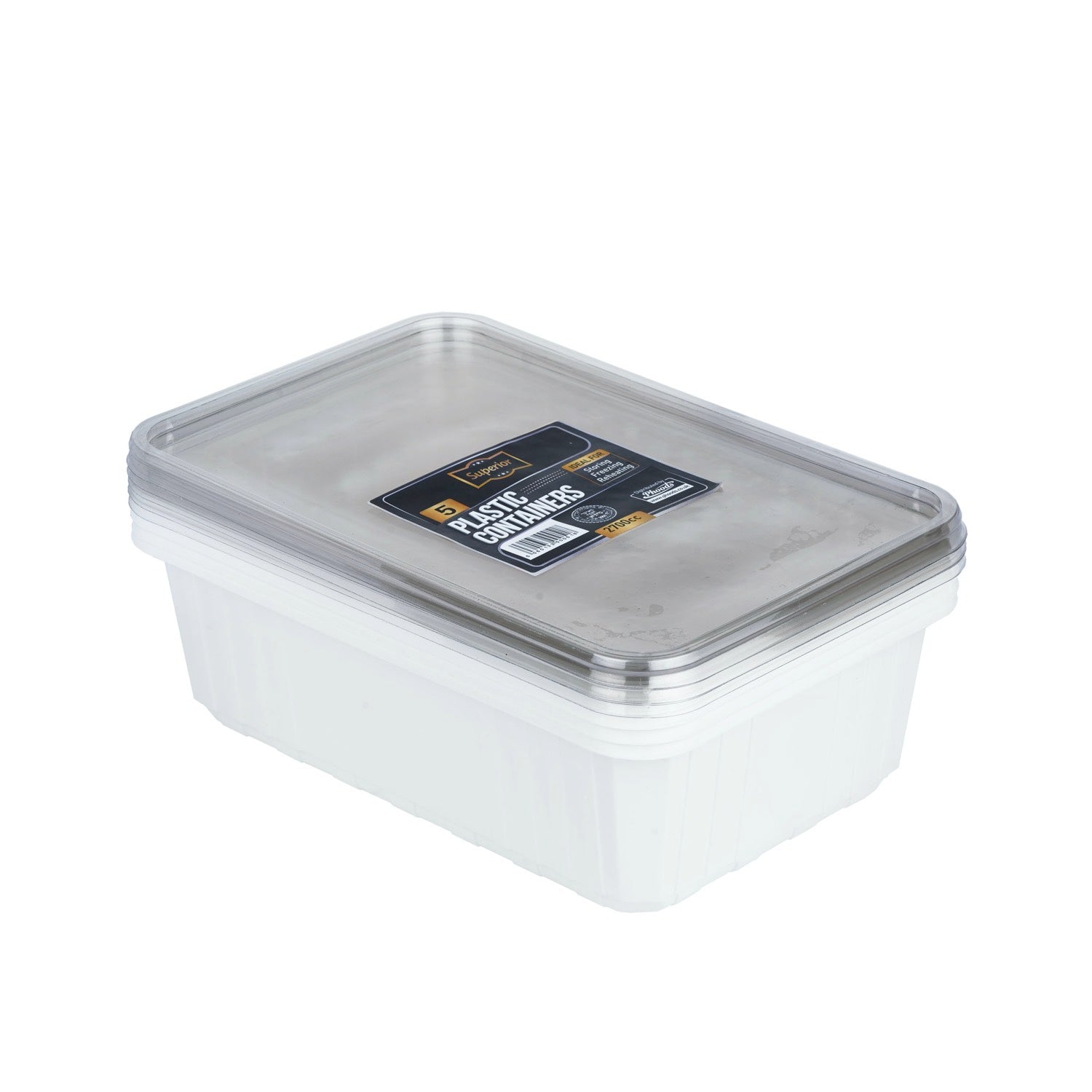 Plastic Containers Packed 2700cc Rect White W/Clear Lids 'Phoods'