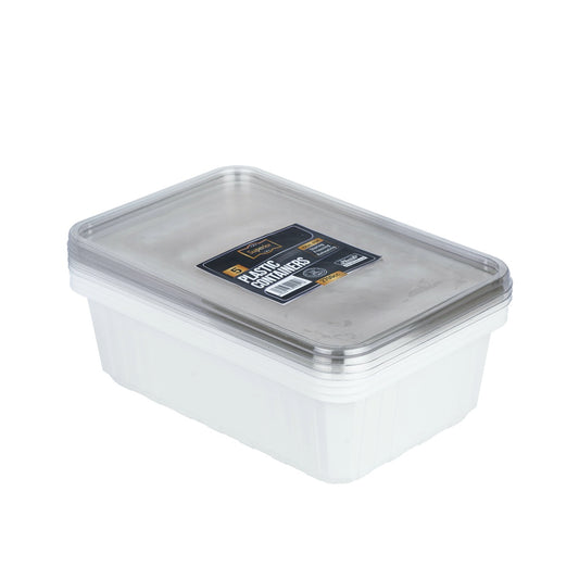 Plastic Containers Packed 2700cc Rect White W/Clear Lids 'Phoods'