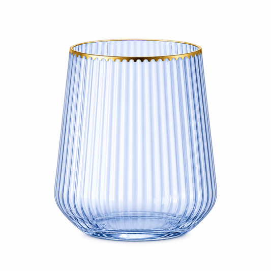 Stemless Wine Glasses 12oz Blue/Gold 'Superior' 8/6's