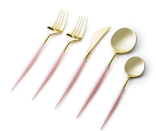 Cutlery Combo Gold/Pink 8 x Spoons, 16 x Forks, 8 x Knives, 8 x Tea Spoons