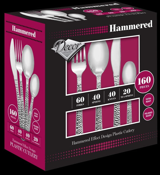 Plastic Cutlery Combo Silver Hammered 40 x Spoons/Knives 80 x Forks 20 x Teaspoons 12CS