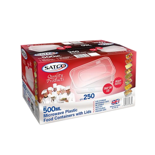 Plastic Rectangular Containers & Lids 500cc Satco