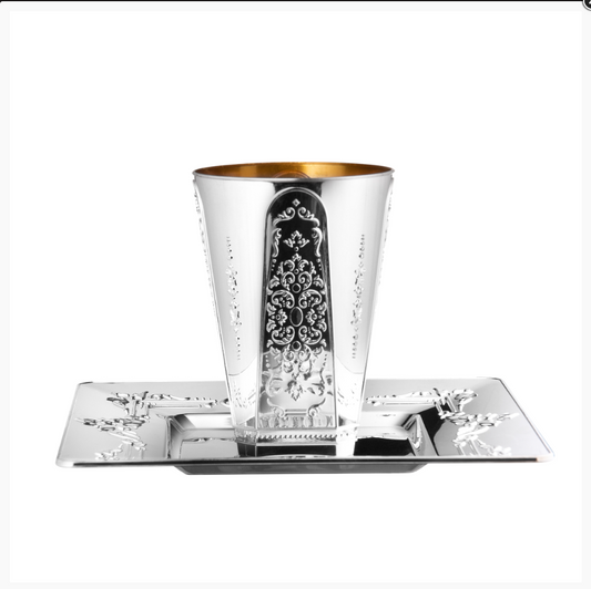 Plastic Kiddush Cups Square Silver Effect 'Superior' 5 Cups+5 Trays 24/10's