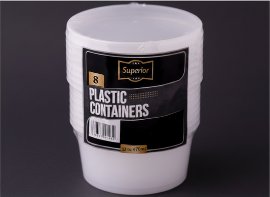 Plastic Containers Packed 12oz Round Clear 'Superior' 18/8's