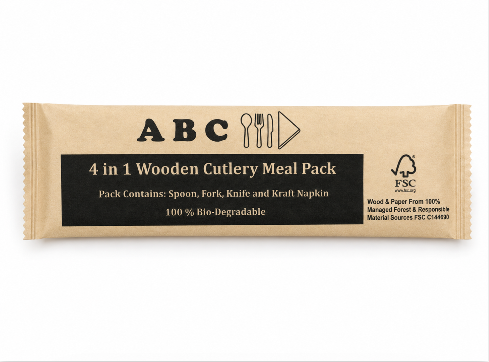 Wooden Cutlery 4in1 Set Spoon/Fork/Knife/Napkin 250/CS