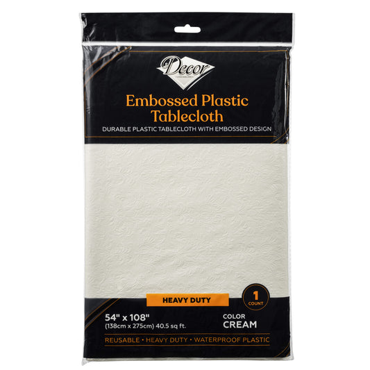 Plastic Tablecloths 54"x108" Embossed Cream 'Decor'