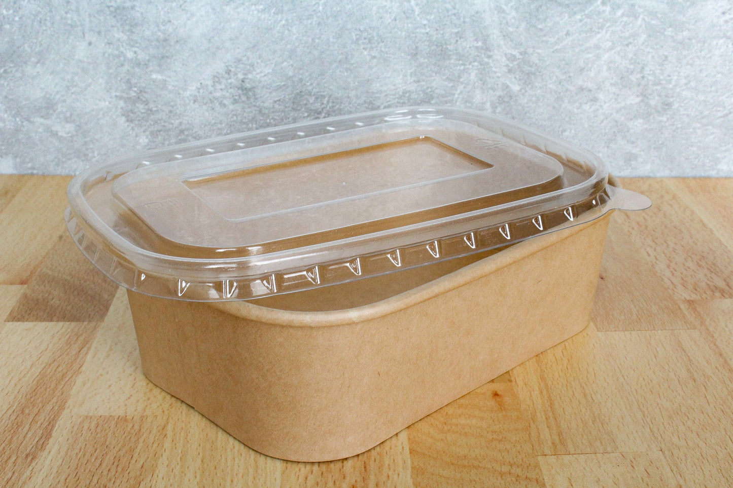 Kraft Containers Rectangular 500cc With PET Clear Lids 'Ecosmart'