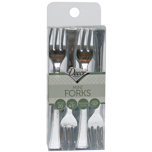 Mini Plastic Forks 4.5" Silver Look - Elegant 'Decor'