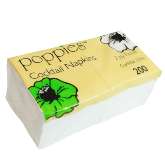 White 25cm x 25cm Cocktail Napkin 'Poppies'