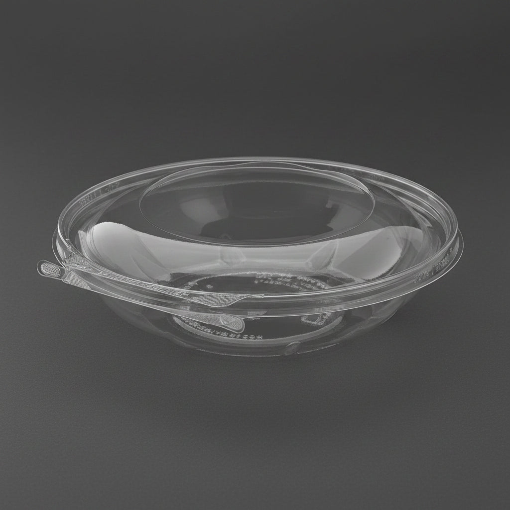 Plastic Round Bowl With Hinged Lid Tamper Evident 48oz