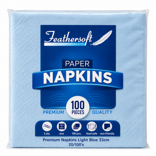 Premium Napkins Light Blue 33cm 'Feathersoft' 20/100's