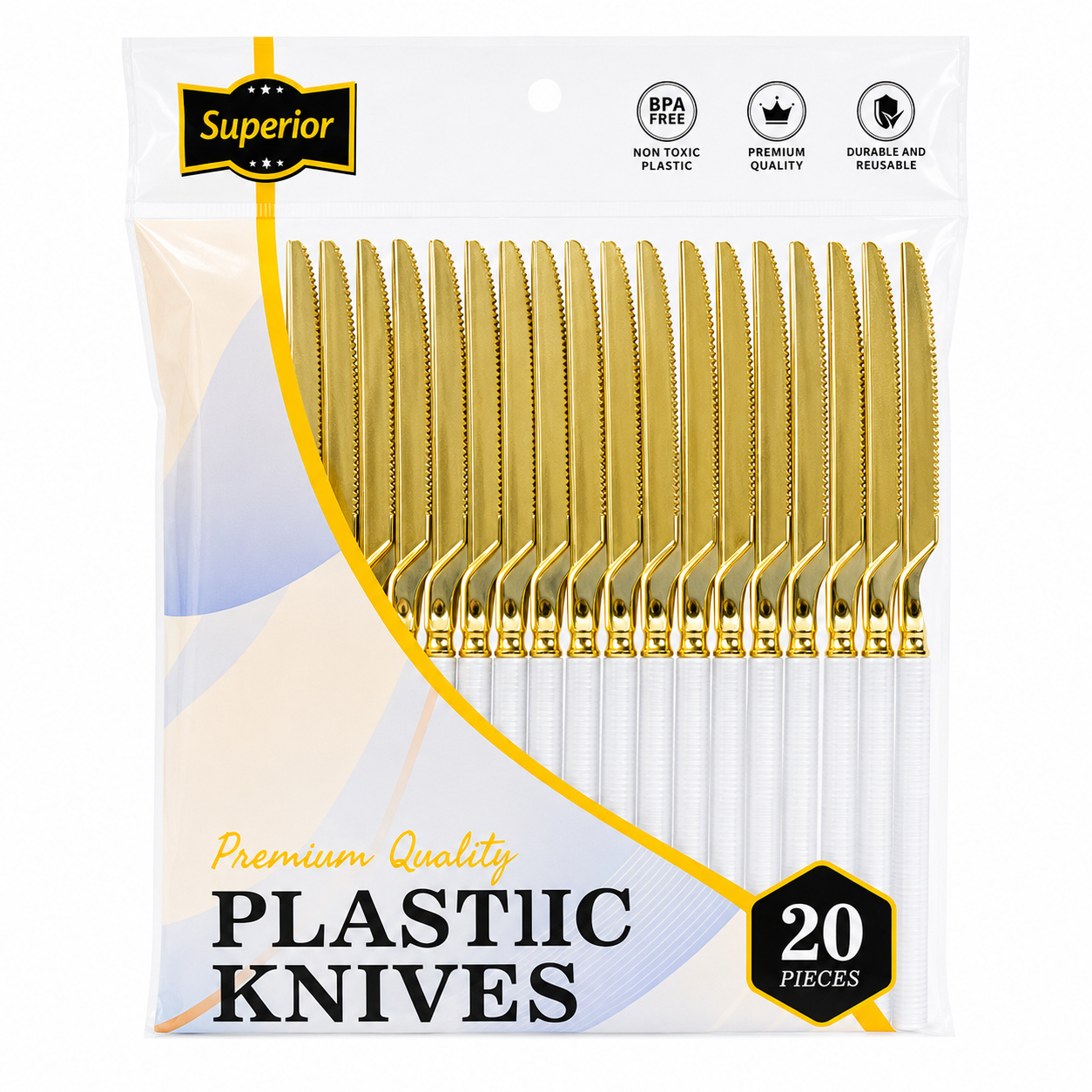 Superior Ribbed Knifes Gold/White 50/20's