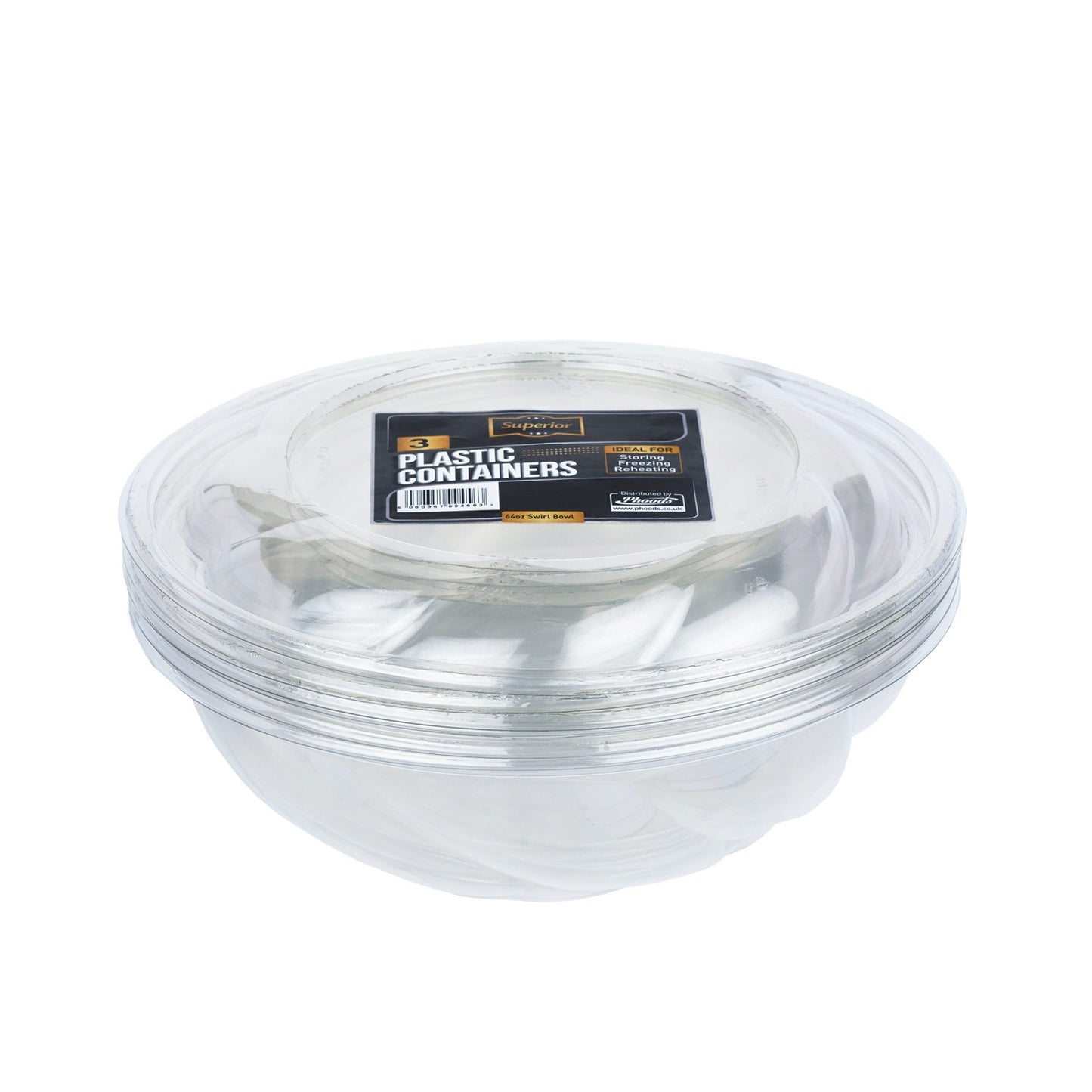 Packed Plastic Swirl Bowl 10" Diameter 64oz with Swirl Lid