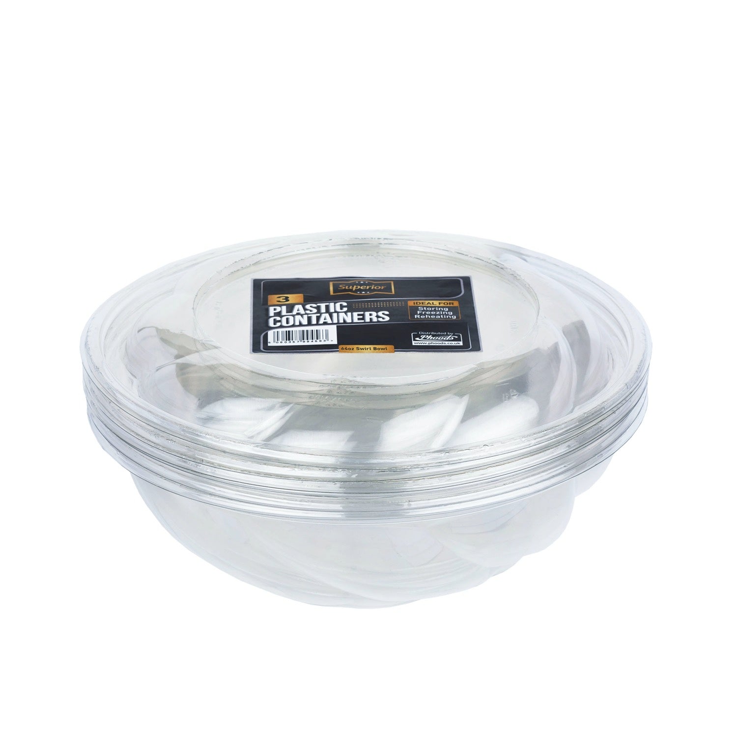 Packed Plastic Swirl Bowl 10" Diameter 64oz with Swirl Lid