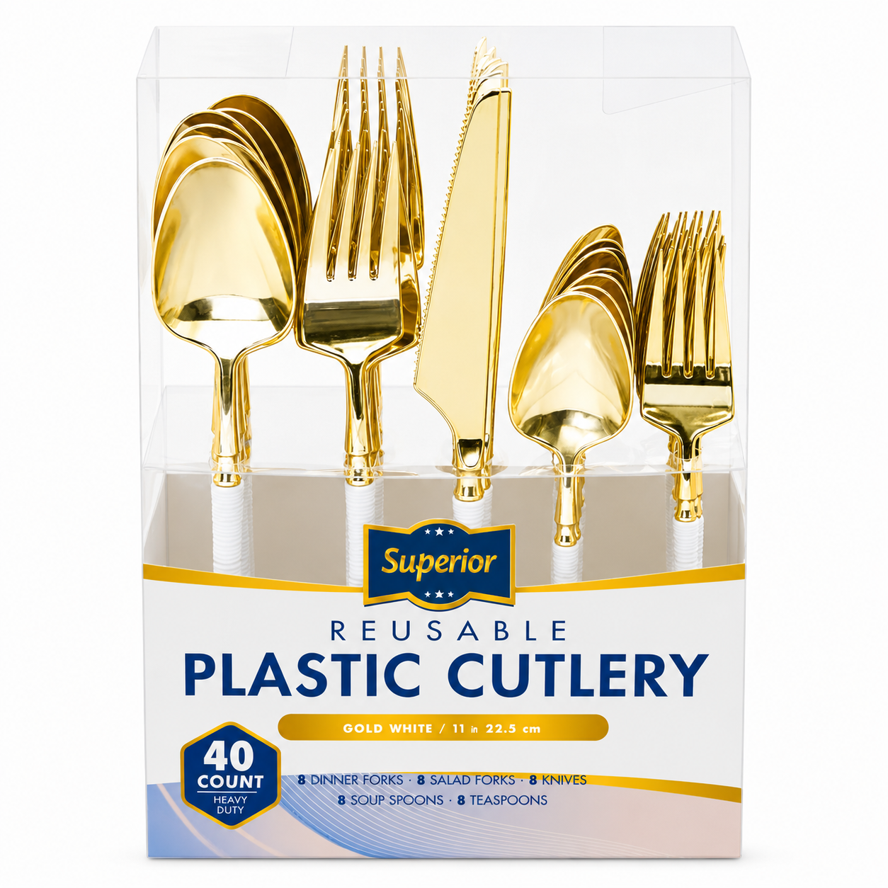 Superior Ribbed Combo Cutlery Gold/White 8x12/CS