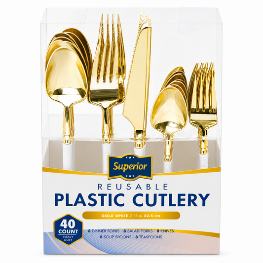 Superior Ribbed Combo Cutlery Gold/White 8x12/CS