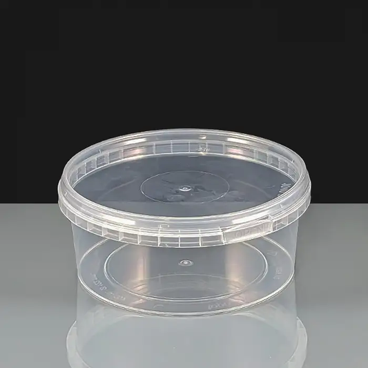 Plastic Clear Tamper Evident Containers Round With Lids 400ml (122mm diameter)