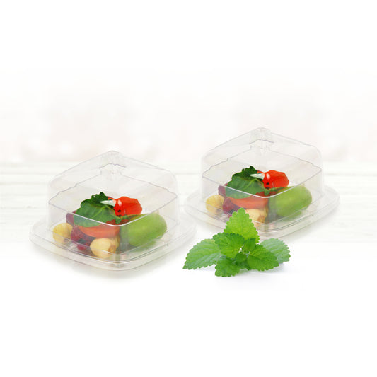 Plastic Clear Mini Square Bowl With Lid 3oz