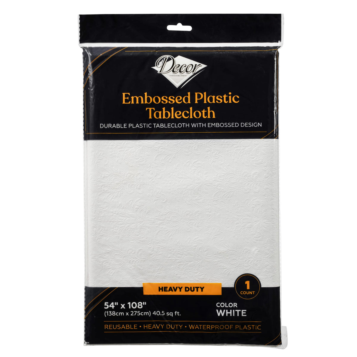 Plastic Tablecloths 54"x108" Embossed White 'Decor'