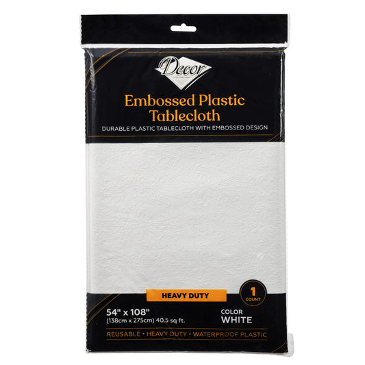 Plastic Tablecloths 54"x108" Embossed White 'Decor'