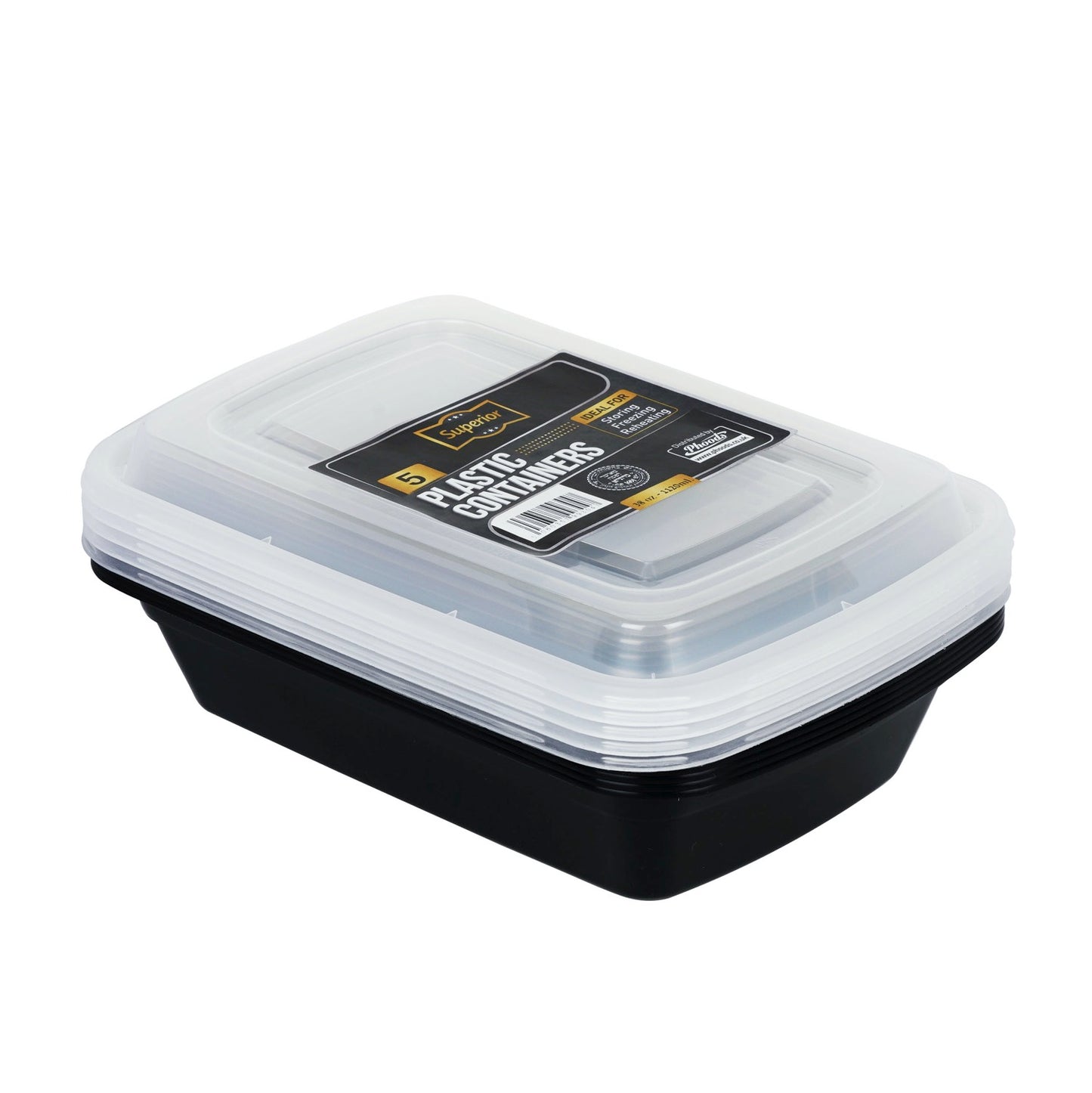 Plastic 'Superior' Packed 38oz Black W/Clear Lids